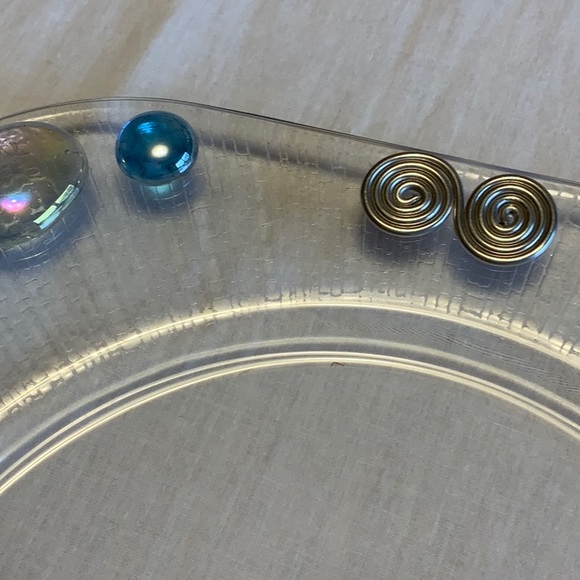 Glass Serving Plate with Beads & Silver Metal,  Matching Spoon & Candle Votives - Picture 3 of 8